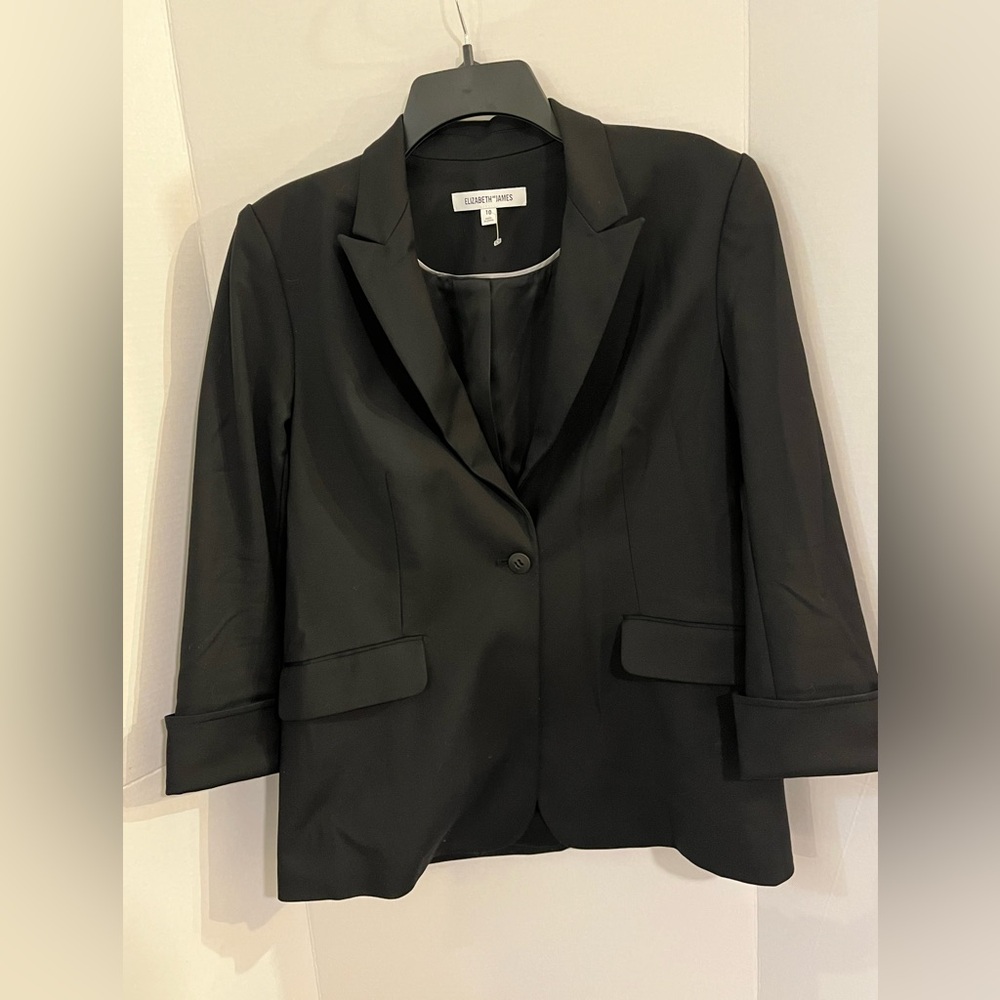 Elizabeth & James Black Blazer Cuff Sleeves 1 button Office Size 10 NWOT